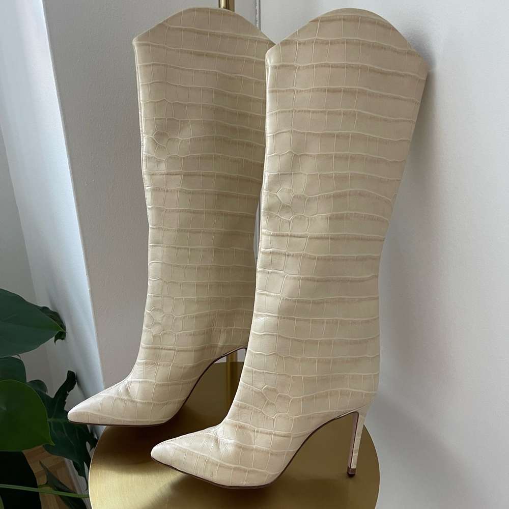 Maryana Crocodile-Embossed Leather Boot— worn once